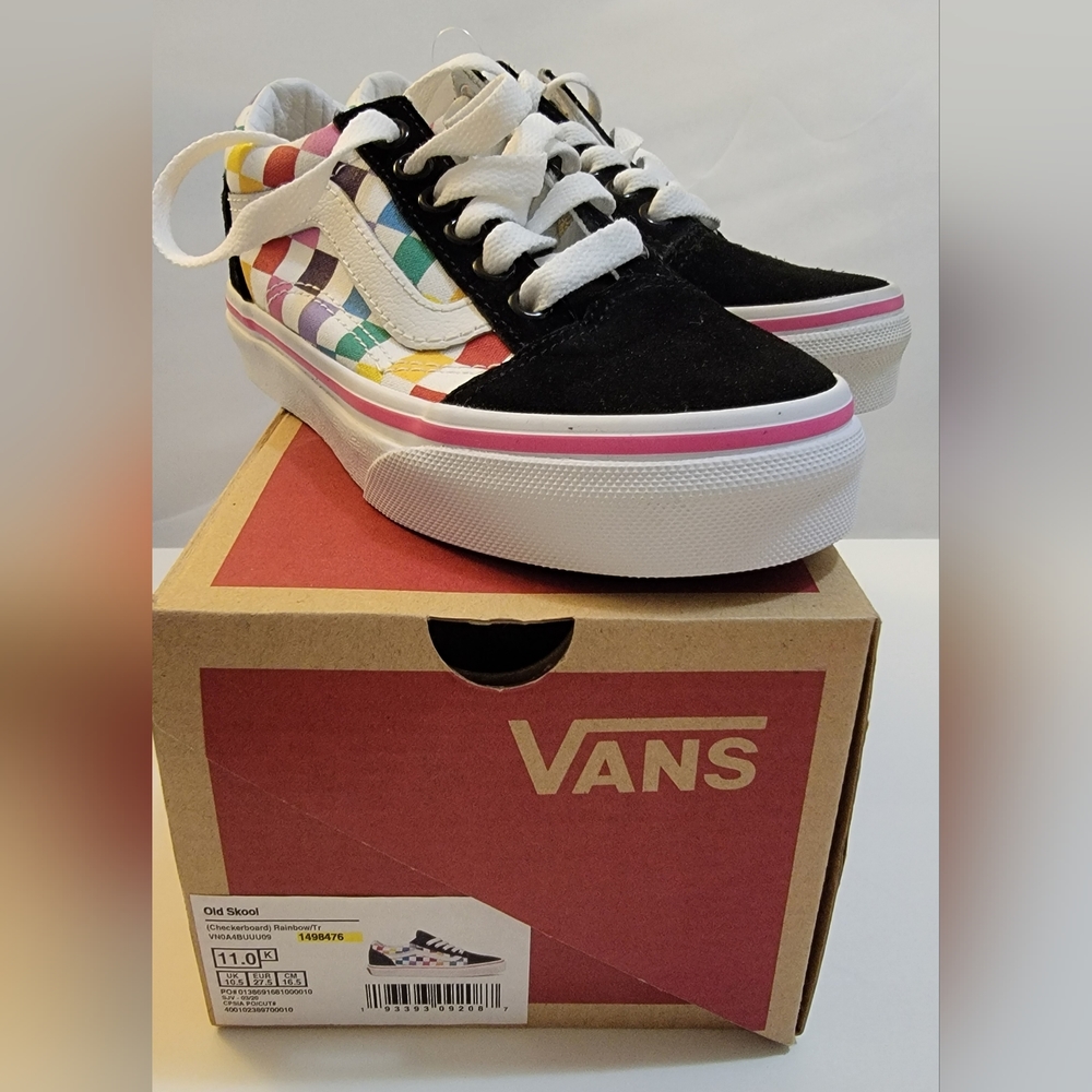 Vans Old Skool Checkerboard Rainbow Kids Shoes Size 11